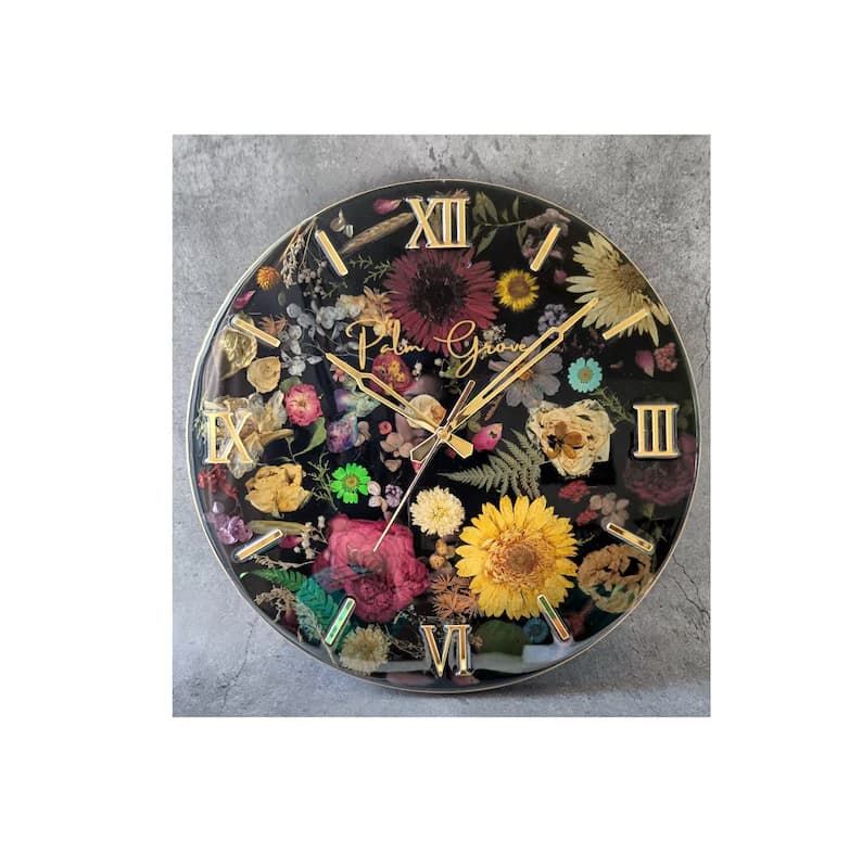 Floral Resin Clock with Dried Flowers